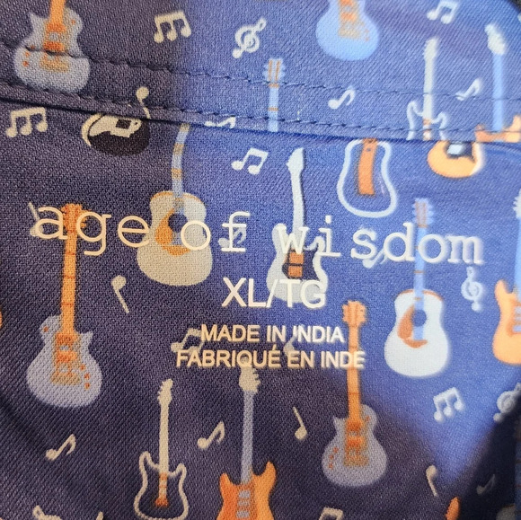Age Of Wisdom Modal Guitar Printed Blue Short Sleeve Button Down Shirt XL new - Picture 3 of 14